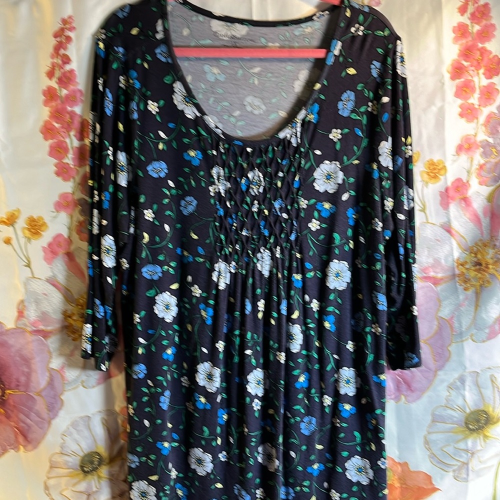 Croft & Barrow Blouse-Blue w/ flowers-1X
